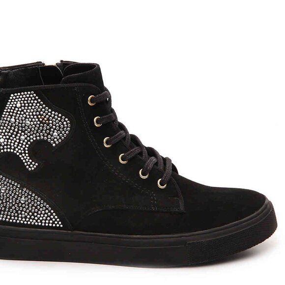 Beverly Feldman NEW Designer Sneakers High-Top Rhinestones Black Suede Women's - Picture 6 of 16